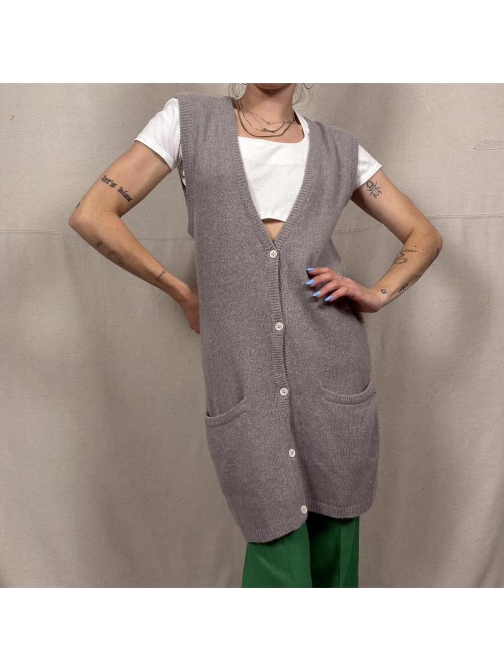 Vintage Ellen Tracy Long Knit Vest – Angora Blend, Size S